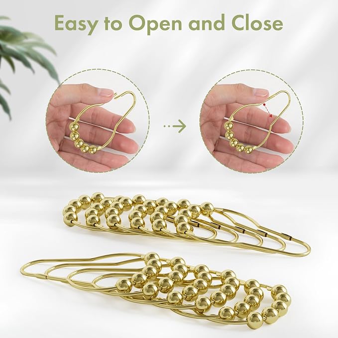 Amazer Shower Curtain Hooks, Gold Shower Curtain Rings Hooks, 24 Pcs Stainless Steel Shower Hooks for Shower Curtain Rust Proof, Shower Hooks for Curtain Bathroom
