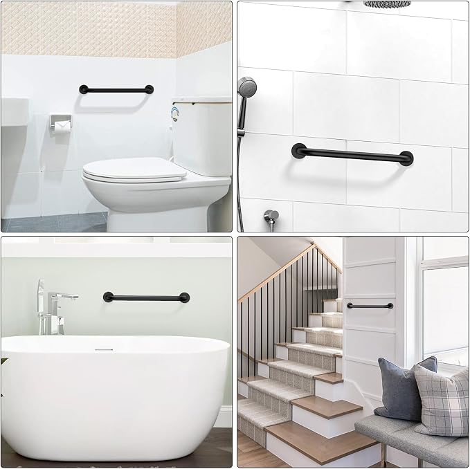 ZUEXT 16 Inch Oil Rubbed Black Stainless Steel Shower Grab Bar, Bathroom Safety Hand Rail, 500 Lbs Pull Force, Concealed Mount, Modern Sleek Style