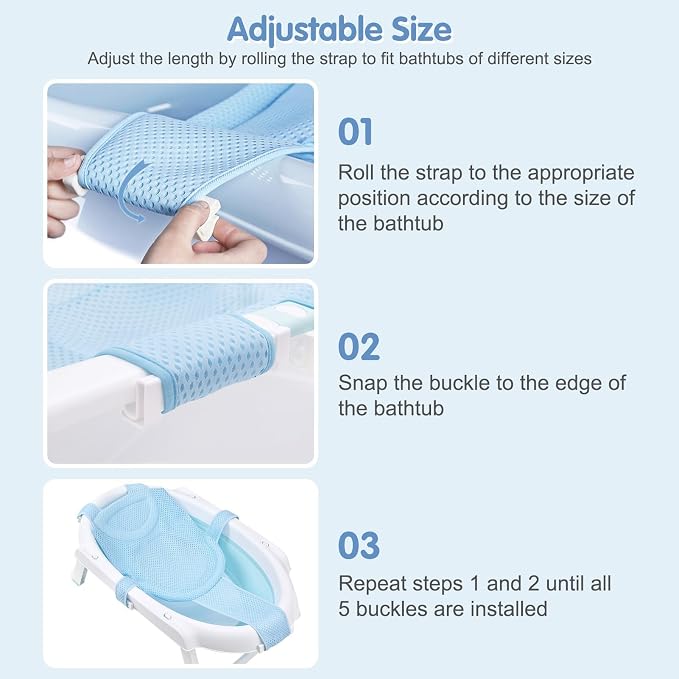 Colorlife Baby Bath Seat Support Net Infant Bathing Seat Support Mat, Adjustable Comfortable Non-Slip Five-Pointed Baby Shower Net Bathtub Sit Up Mesh for Newborn 0-12 Months-Blue(No Bathtub)