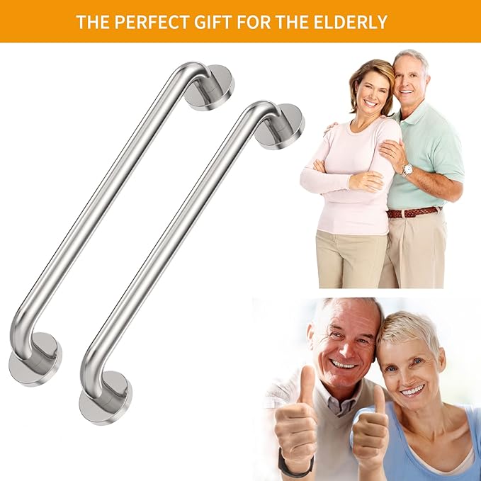 16 Inch Shower Grab Bar 2 Pack Polished Chrome SUS 304 Safety Grab Bars with Concealed Screws, 500lbs Support Assist Bath Handle Balance Bar for Handicap Elderly Pregnant Women for Gifts