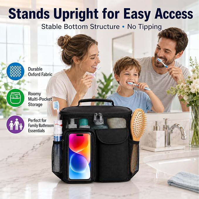 Dorm Room Essentials for Guys Girls, Mesh Shower Caddy Portable, Large Capacity Toiletry Shower Bag with Hanging Hook for Full-Sized Bottles, Multi-Pocket Organizer for College Gym Camping Travel