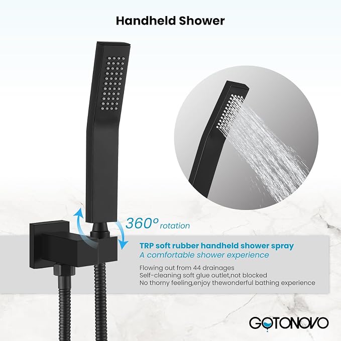 gotonovo Rainfall Bathroom Shower System Rain Shower Head and Handle Set Wall Mounted Shower Complete Combo Solid Brass Pressure Balancing Shower Mixer Valve 16 Inch Matte Black