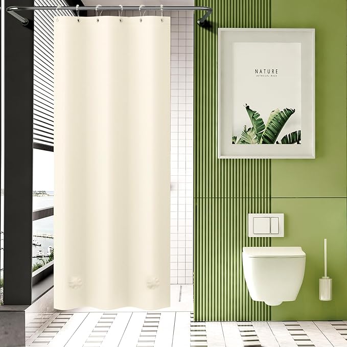 AmazerBath Stall Shower Curtain 36x72, Beige Shower Curtain Plastic, Small Shower Curtain Liner Cream Heavy Duty Thick PEVA, Walk in Shower Liner with 2 Weighted Stones and 6 Grommet Holes