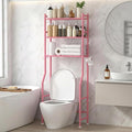 GloTika 3-Tier Over Toilet Storage with Anti-Tilt Safety System - 150lb Total Capacity Metal Bathroom Shelves Including Paper Holder & 4 Hooks, Space Saving Above Commode Organizer (64" H, Pink)