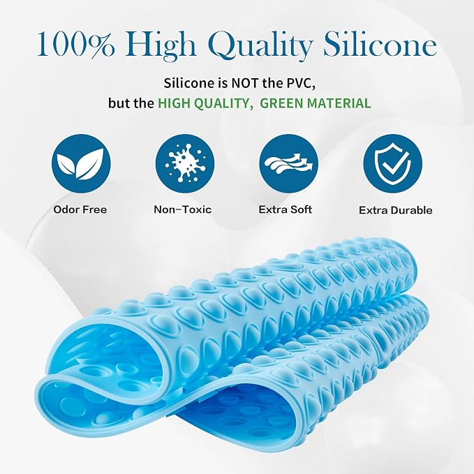 Blue Bath Mat for Tub Non Slip 27x15 - Cushioned Silicone Bubble Pop It Bathtub Mat for Soaking, Anti Skid Shower Mat with Suction Cups, Spa Relaxation, Ocean Color