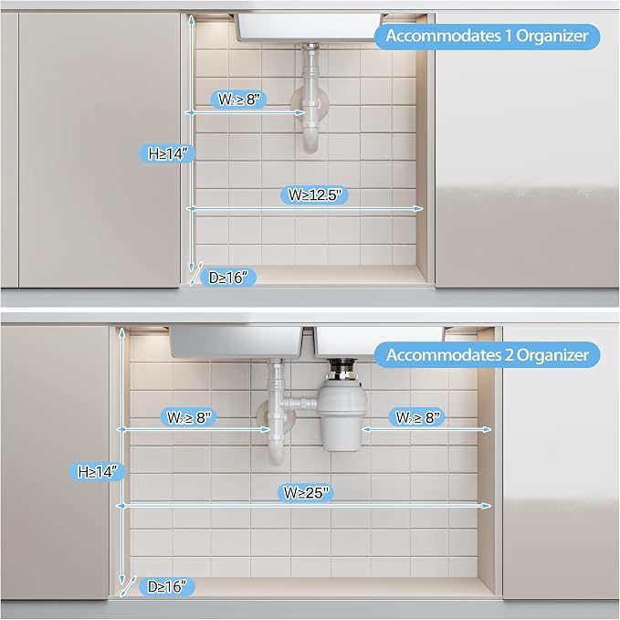 ADBIU Under Sink Organizer(10 Seconds Installation), 2 Packs 2 Tier Expandable Height (11"" - 16"") Under-Sink Organizers Slide out Pull out Organizer Shelf, Black
