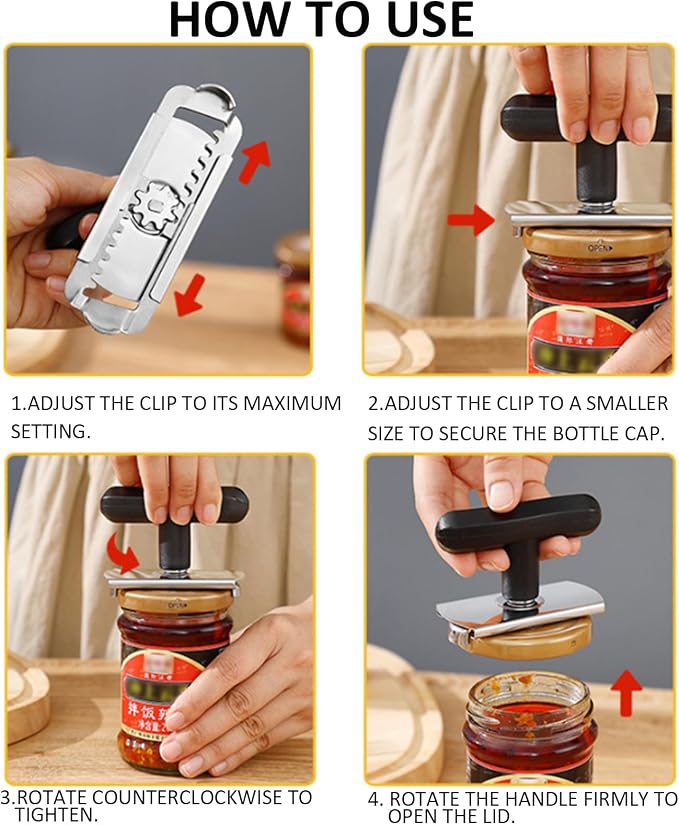 Jar Opener, Cap Crack Opener - Jar Opener for Weak Hands, Adjustable Multifunctional Jar Lid Opener - Easy to Grip and Open for Stuck Jars, Bottles & Lids (Black)