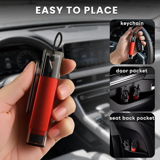 4PCS Window Breaker Seatbelt Cutter Car Safety Hammer, 2-in-1 Glass Breaker and Seat Belt Cutter with Test Glass, Underwater Emergency Escape Tool for All Vehicles (Red)
