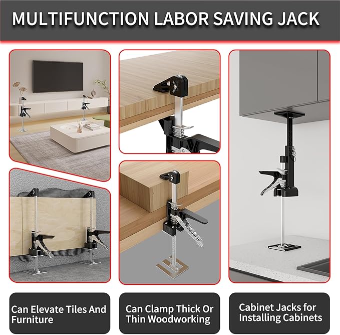 2 Pack Cabinet Jacks, 3rd Hand Support System with 360 LBS Capacity, Adjustable 0 to 23.6 inches for Multifunctional Furniture Lifter Jacks for Wall Tile Height Adjuster Handheld Tool