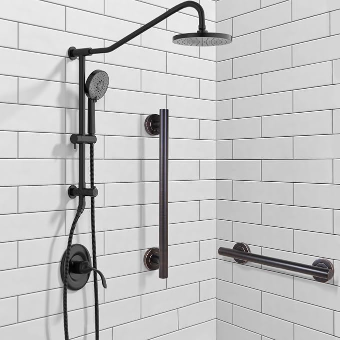 Lava Odoro Shower Grab Bar, Modern Stainless Steel Handicap Grab Bar for Bathtubs and Showers, Shower Safety Bar for Seniors Disabled, ADA-Compliant (Oil Rubbed Bronze, 12 Inch)