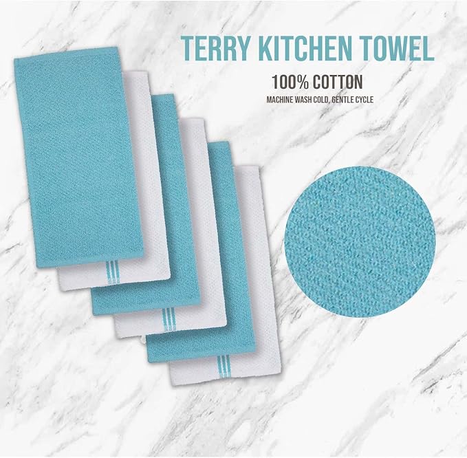 Lane Linen 16Pc Kitchen Towel Set - Heat Resistant Oven Mitts & Pot Holders, Reusable Dish Cloths, Absorbent Hand Towels - Aqua