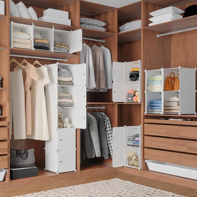 MAGINELS 5 Cube Storage Cabinet, Narrow Clothes Storage with Doors,Tall Plastic Standing Organizer Shelves for Small Spaces,Use to Closet,Bedroom,Livingroom,White(11.8x11.8inch)