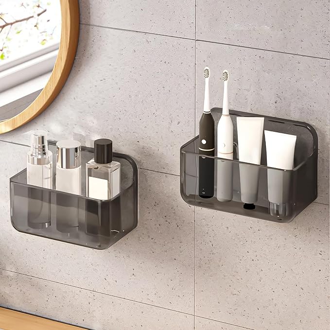 CGBE 2 Packs Cabinet Door Organizer, Acrylic Adhesive Shelf Wall Mounted Storage, Self Adhesive Shower Shelves Without Drilling, Automatic Draining Clear Shower Organizer for Bathroom