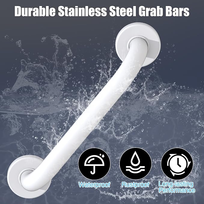 ROTHLEY 12 Inch Grab Bar for Bathtubs and Showers: Stainless Steel Shower Grab Bar Wall Mounted Shower Handle with Concealed Screws for Handicapped Elderly and Seniors (Matte White)