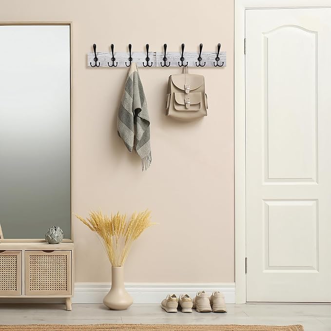 Coat Rack Wall Mount 31.5'' Coat Hanger Wall Mount Old White Coat Hooks for Wall Rustic Towel Racks for Bathroom Living Room Coat Hats Clothes
