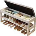 AQIMUELE Shoe Rack Bench,2 Tiers Shoe Bench with Storage with Flip-Top,Wood Shoe Rack for Entryway,Hallway（White Upholstered Seat,11.8" D x 39.3" W x 15.7" H）