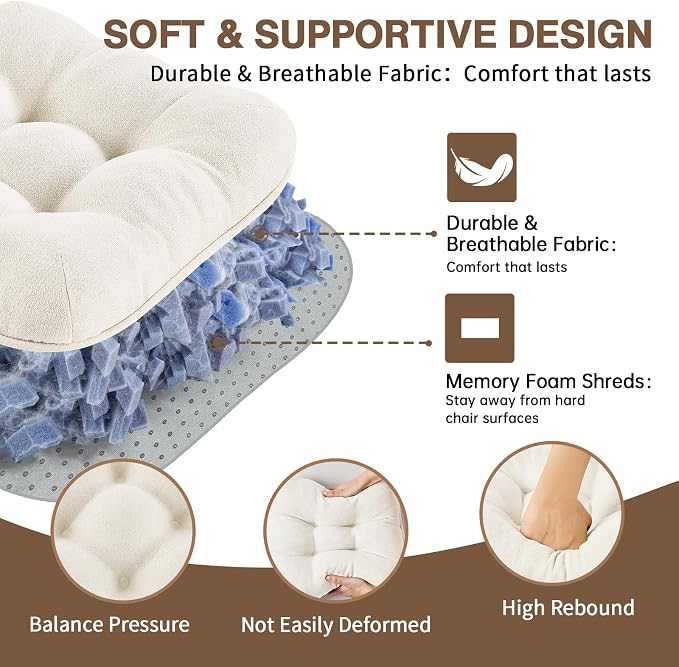 BETU White Chair Cushions for Dining Chairs Set of 2,3.5" Thick Kitchen Table Chair Pads with Ties,Non Slip Backing and Covers, Seat Cushion for Dining Room,Bar,Patio Chairs,15.5"X15.5"X3.5",White