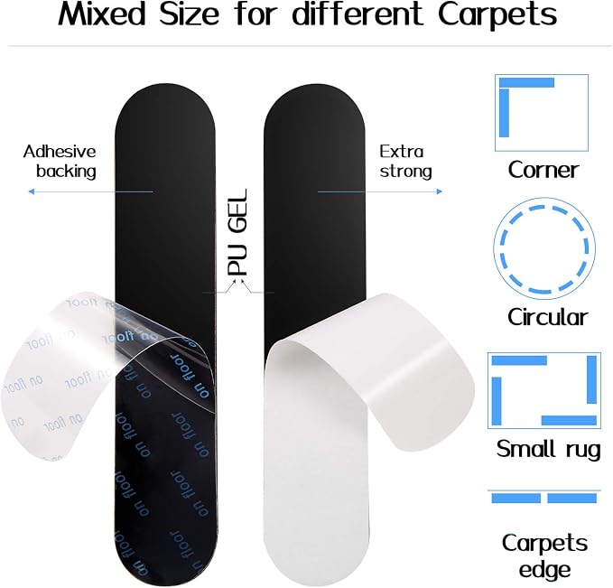 Boao 32 Pieces Rug Carpet Anti-Slip Corner Grippers Carpet Protector Sticky Washable Gripper Pads Non-Slip Grip Mat Rug for Hardwood Floors and Tile, Black