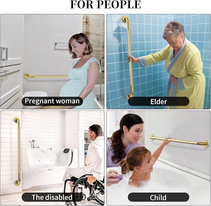Brushed Gold Bathroom Grab Bar 40 Inch, iHansee Anti-Slip Grab Bars w/Knurled Grip, Stainless Steel Safety Handrail for Toilet Bathtub Shower, Wall Mounted Handicap Bars Handle for Senior Elderly