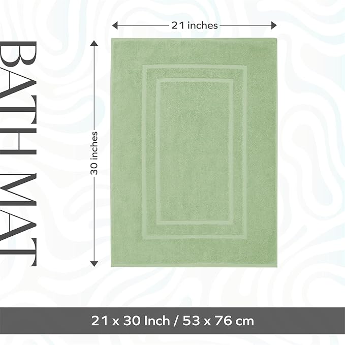 Feather & Stitch 2 Piece Towel Like Bath Mats (30x21 Inch) 100% Cotton Terry Bath Mats, Bathroom Shower Floor Mats [NOT A Bathroom Rug], Soft Absorbent Washable Mats - Pastel Green
