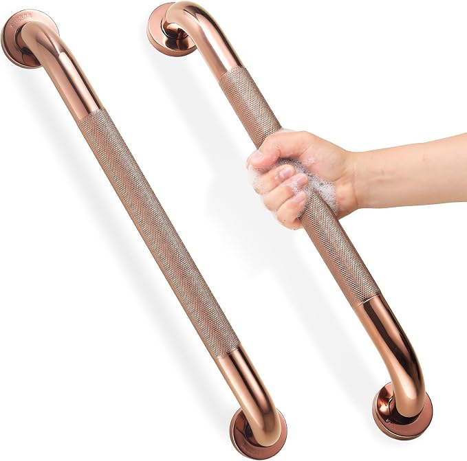 Grab Bars for Shower, Zynuhmo 2 Pack 20 Inch Anti Slip Safety Grab Bar 1.25" Diameter Stainless Steel Shower Handrails for Handicap Injury Pregnant Senior Assist Bath Shower Handles(Rose Gold)