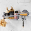 LEVERLOC Shower Caddy Suction Cup, Heavy Duty Bathroom Organizer for Inside Shower with Hooks & Soap Holder， NO-Drilling Bathroom Shower Holder-Grey