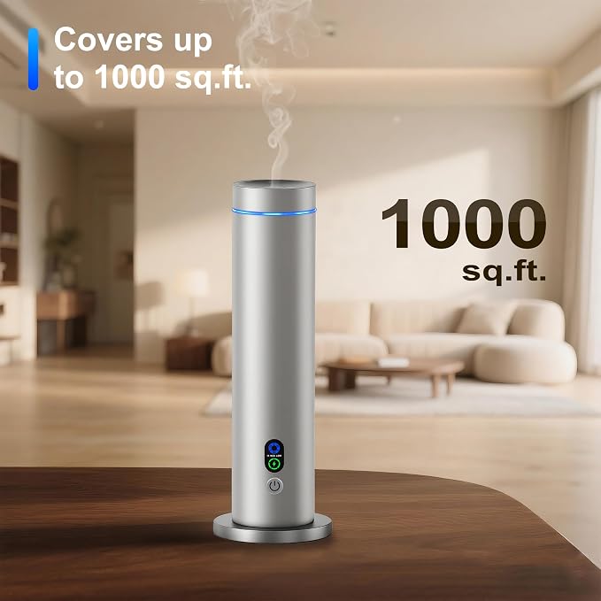 Maromalife Waterless Diffuser, Essential Oil Diffuser, 1000 Sq.Ft Coverage Scent Diffuser – Plug-in Only, Adjustable Mist, Remote, Mood Lights for Home & Office, Large Room, Hotel, Silver
