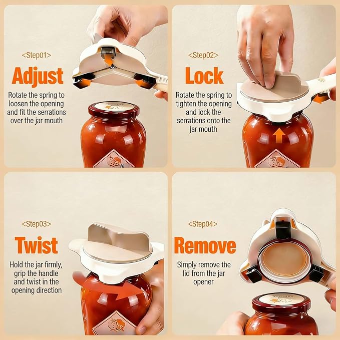 4-in-1 Jar Opener Adjustable Stainless Steel Lid Remover for Seniors and Those With Limited Strength Works, Fits Kitchen Beer, Sauces & Canned Goods（Purple）