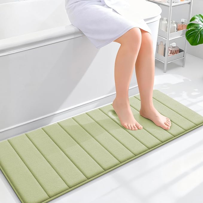 OLANLY Memory Foam Long Bathroom Rugs Runner 47x17, Super Soft Absorbent Bath Mat, Quick Dry, Machine Washable Shower Floor Rugs, Bathmat Carpet, Bathroom Home Decor Accessories, Vanilla