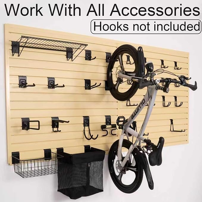 FRAYSCENT Slat Wall Paneling Garage Wall Organizer, Slatwall Panels Garage Tool Organizer Wall Mount Garage Slat Wall Storage Systems, Slat Board PVC Wall Panels (Begie, 8ftx4ft)