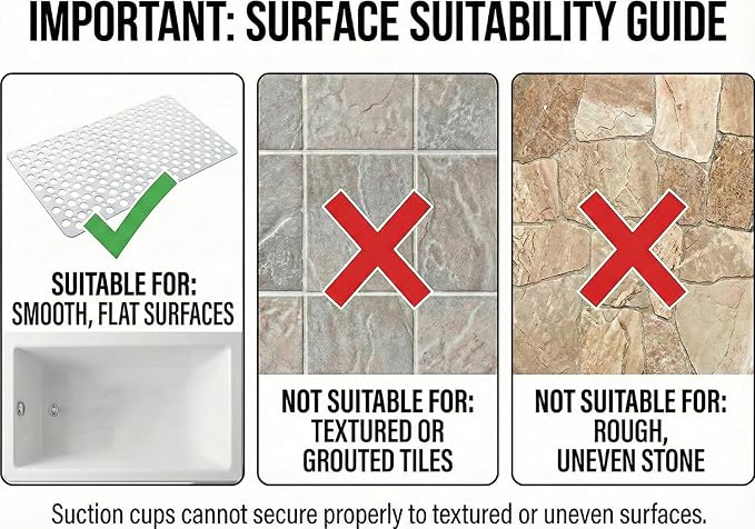 Nonslip Bath Tub Shower Mat with Suction Cups, Extra Soft TPE Bath Mat for Kids, Bathtub Bathroom Mats, Machine Washable, Smooth/Non-Textured Tubs Only, 30L x 17W Inch(White)