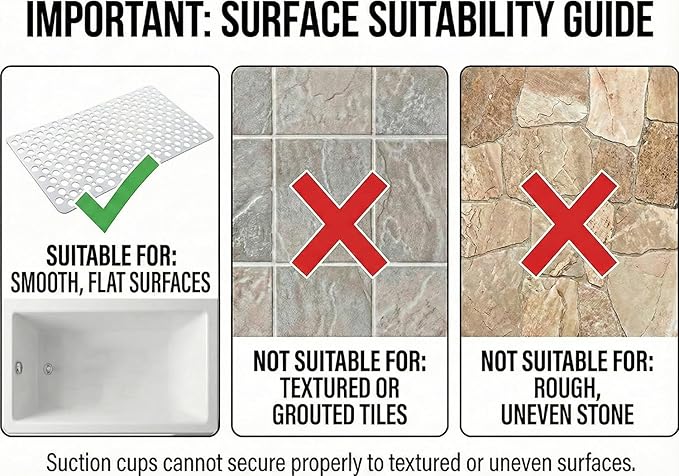 Nonslip Bath Tub Shower Mat with Suction Cups, Extra Soft TPE Bath Mat for Kids, Bathtub Bathroom Mats, Machine Washable, Smooth/Non-Textured Tubs Only, 35L x 16W Inch(White)
