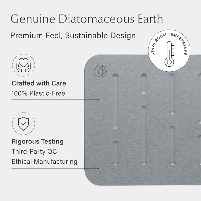 Dorai Home Stone Bath Mat Set - Premium Diatomaceous Earth Bath Floor Mats with Non-Slip Base, Fast-Drying Modern Shower Mat for Bathroom | Rain Ash, 2 Pack - 23.6"x15.4"