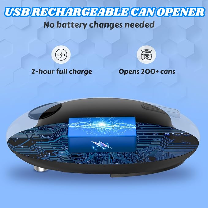 USB Rechargeable Electric Can Opener - Battery Operated, One Touch Auto Operation, Magnetic Lid Holder & Smooth Edge Cutting, Cordless & Hands Free Tin Opener for Seniors, Works with All Standard Cans