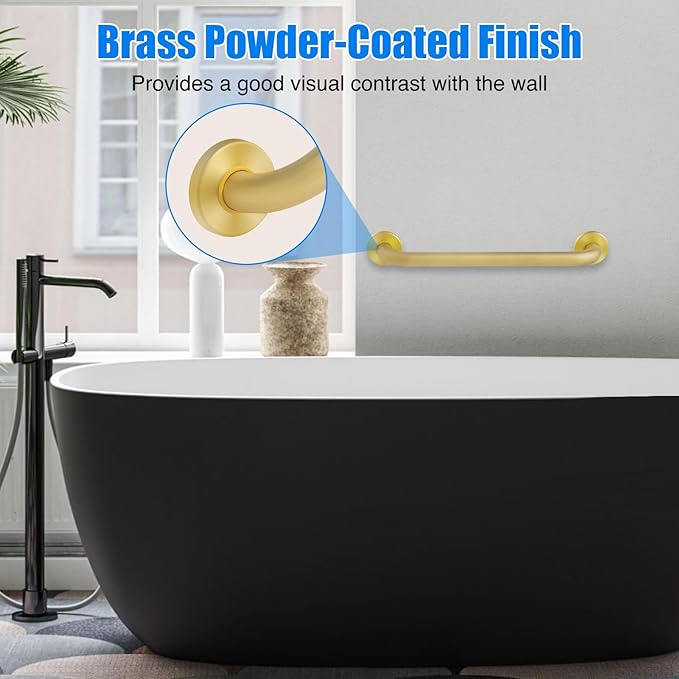 ROTHLEY 18 Inch Grab Bar for Bathtubs and Showers: Stainless Steel Shower Grab Bar Wall Mounted Shower Handle with Concealed Screws Anti Slip Saft Handle for Elderly Seniors (Brass)
