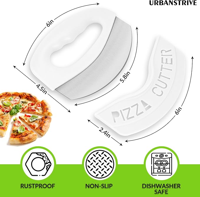 Urbanstrive Heavy Duty Stainless Steel Pizza Cutter with Cover, Super Sharp Blade Pizza Knife Pizza Cutter Rocker, Perfect Kitchen Gadgets for Pizza Cutting Home Essentials, White