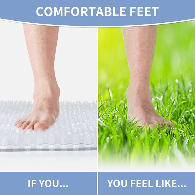 Yolife Shower Foot Scrubber Mat, Anti-Slip Bath Mat with Scrub Bristles, Soft Shower Foot Massager with Strong Suction Cups for Soothe Achy Feet,27.5'' x 15.7''