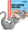 Gray Cat Spoon Rest for Stove Top – Silicone Pot Clip Utensil Holder & Lid Lifter – Funny Kitchen Gadget, Unique Grey Tabby Cat Gifts for Women – 3" x 2.5"