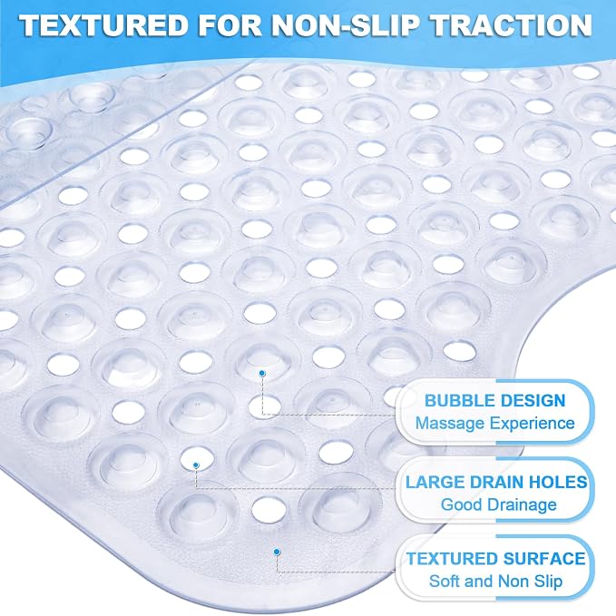 Bathtub and Shower Mats, 40x16 Inch Extra Large Non Slip Soft Bath Tub Mat with Suction Cups and Drain Holes for Bathroom Floor and Keep Tubs Clean, Machine Washable, Clear