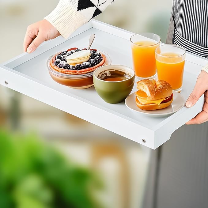 Bamboo Bed Tray Table with Folding Leg, Breakfast in Bed Tray for Eating,Kitchen Serving, Food, Sofa, Snacking or Working, Laptop Desk Dinner(1, White)