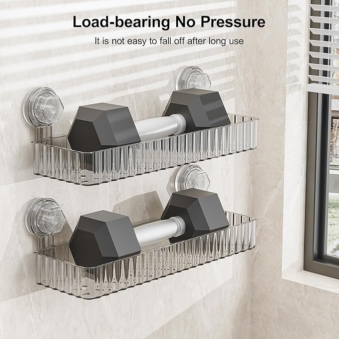 Shower Caddy Suction Cup Bathroom Shower Organizer for Bathroom Storage & Home Decor & Kitchen No Drilling Large Capacity Removable and Reusable Shower Shelves for Inside Shower. (clear, square)