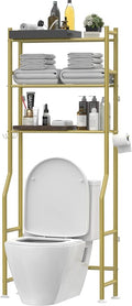 Livilord 3-Tier Over The Toilet Storage, Freestanding Metal Bathroom Shelves with 4 Hooks, Over Toilet Storage Shelf with Paper Holder, Above The Toilet Shelf for Bathroom Storage, Gold
