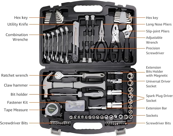 AmazonBasics 131-Piece General Household Hand Tool Set (Pack of 3)