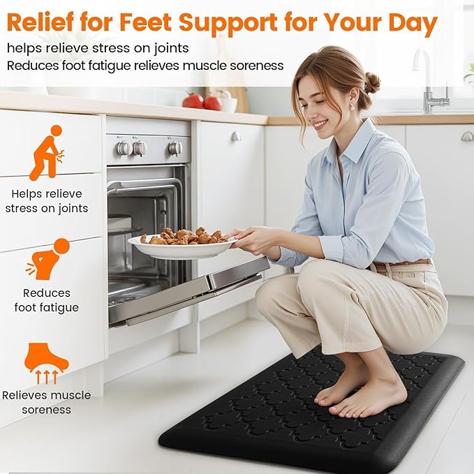 TranquilRelax 4/5 Inch Thick Anti-Fatigue Kitchen Mat Water Resistant Non-Slip Kitchen Floor Mat Ergonomic Comfort Standing Mat for Home Kitchen Office Laundry 17.3"x 24" Black