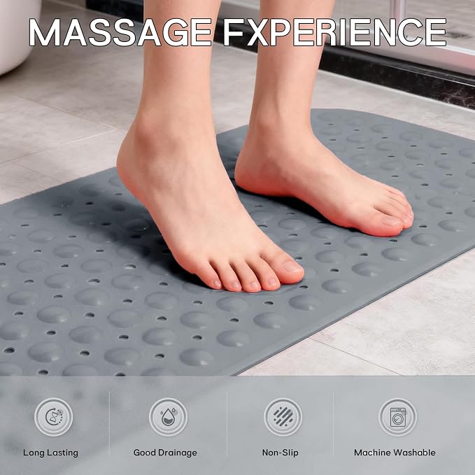 Anti-Slip Bathtub Shower mat, 40×16 inch（ 100 × 40cm） Soft Oversized Machine Washable Non-Slip Bathtub mat with Drainage Holes, Bathroom Floor Suction Cup.（1-Opaque Gray）