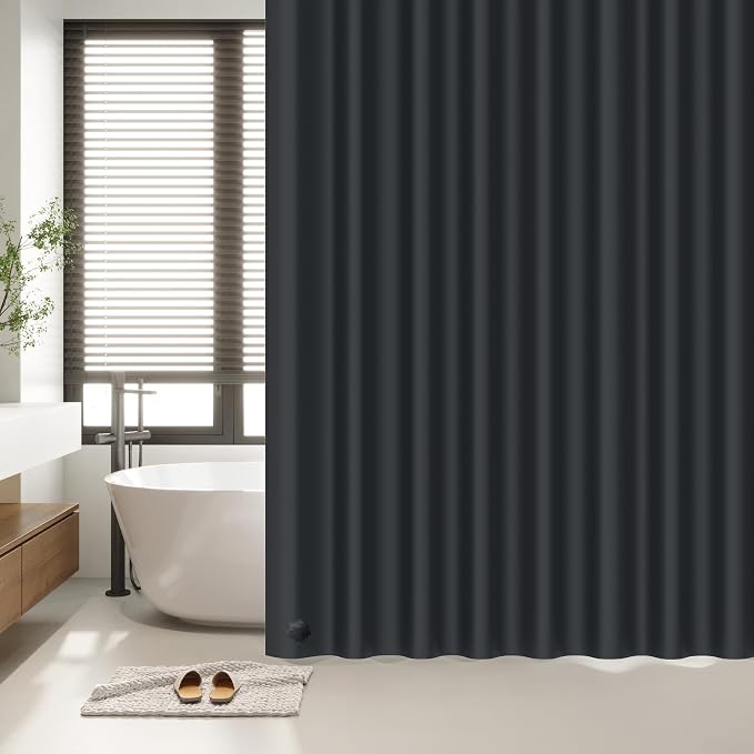 EHZNZIE Black Shower Curtain Liner 72x72, PEVA Waterproof Bath Curtain, No Chemical Smell, 3 Weighted Magnets, Durable with Rustproof Metal Grommets