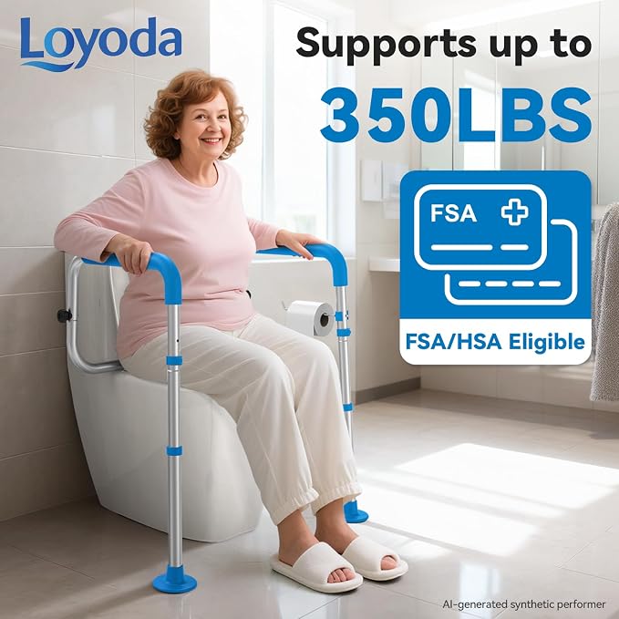 Loyoda Toilet Safety Rails with Big Non-Slip Foot Pads, Adjustable Width & Height Toilet Safety Frame, 350 LBS, Toilet Handles for Elderly and Disabled
