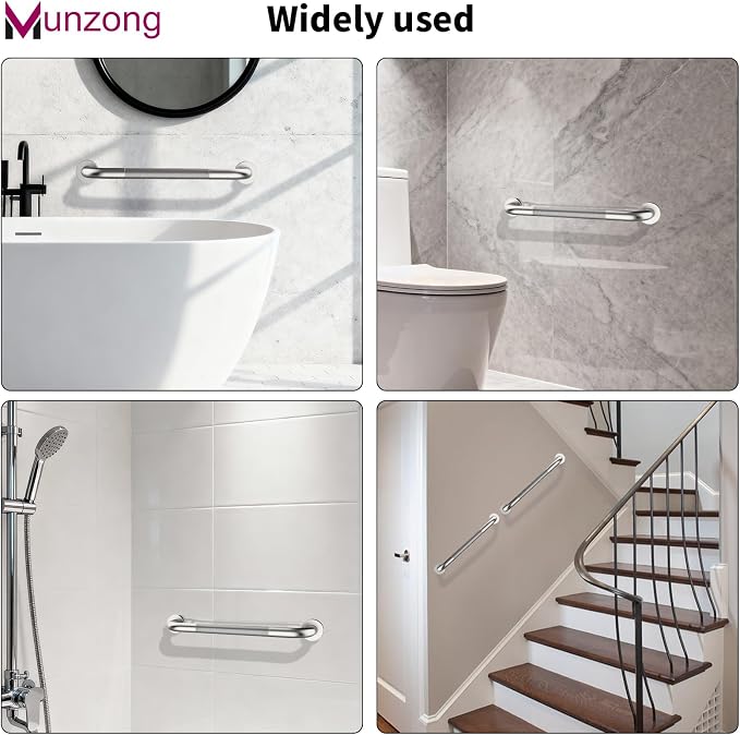 16 Inch Anti Slip Shower Grab Bar,Munzong Handicap Grab Bars,Brushed Nickel Knurled Bathroom Balance Bar,Safety Hand Rail Support Elderly Senior Bath Handle