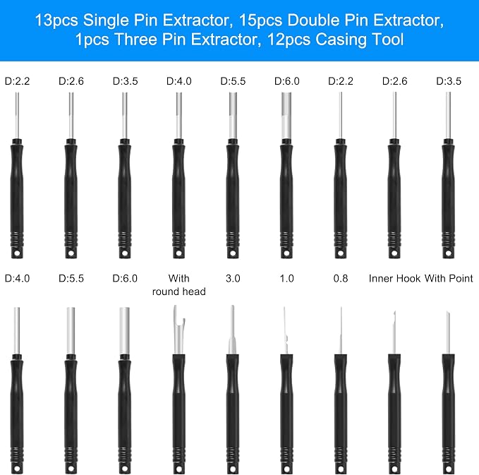 Kikerike Terminal Removal Tool Kit 41 Pcs Depinning Tool Electrical Connector Pin Removal Tool Kit Pin Extractor Tool Set Wire Terminal Release Tool for Automotive Car Household Devices - Black
