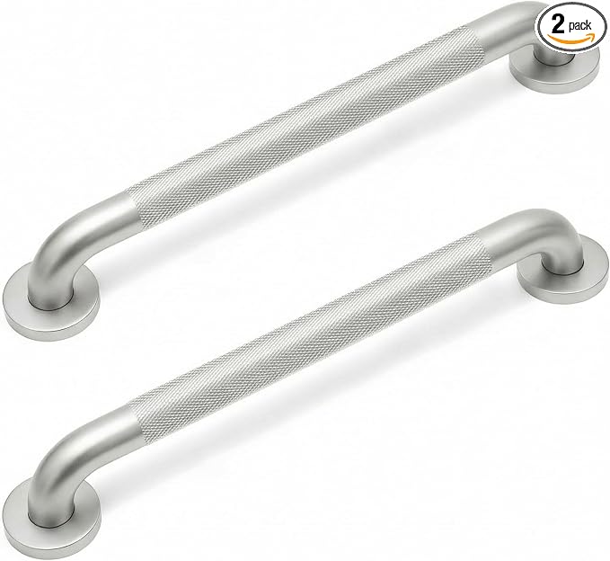24 Inch Shower Grab Bars for Seniors 1.25'' Stainless Steel Grab Bar for Bathroom 2 Pack, Non Slip Knurled Safety Handrail for Bathtub Toilet Wall Mounted, Gifts for Elderly and Handicapped